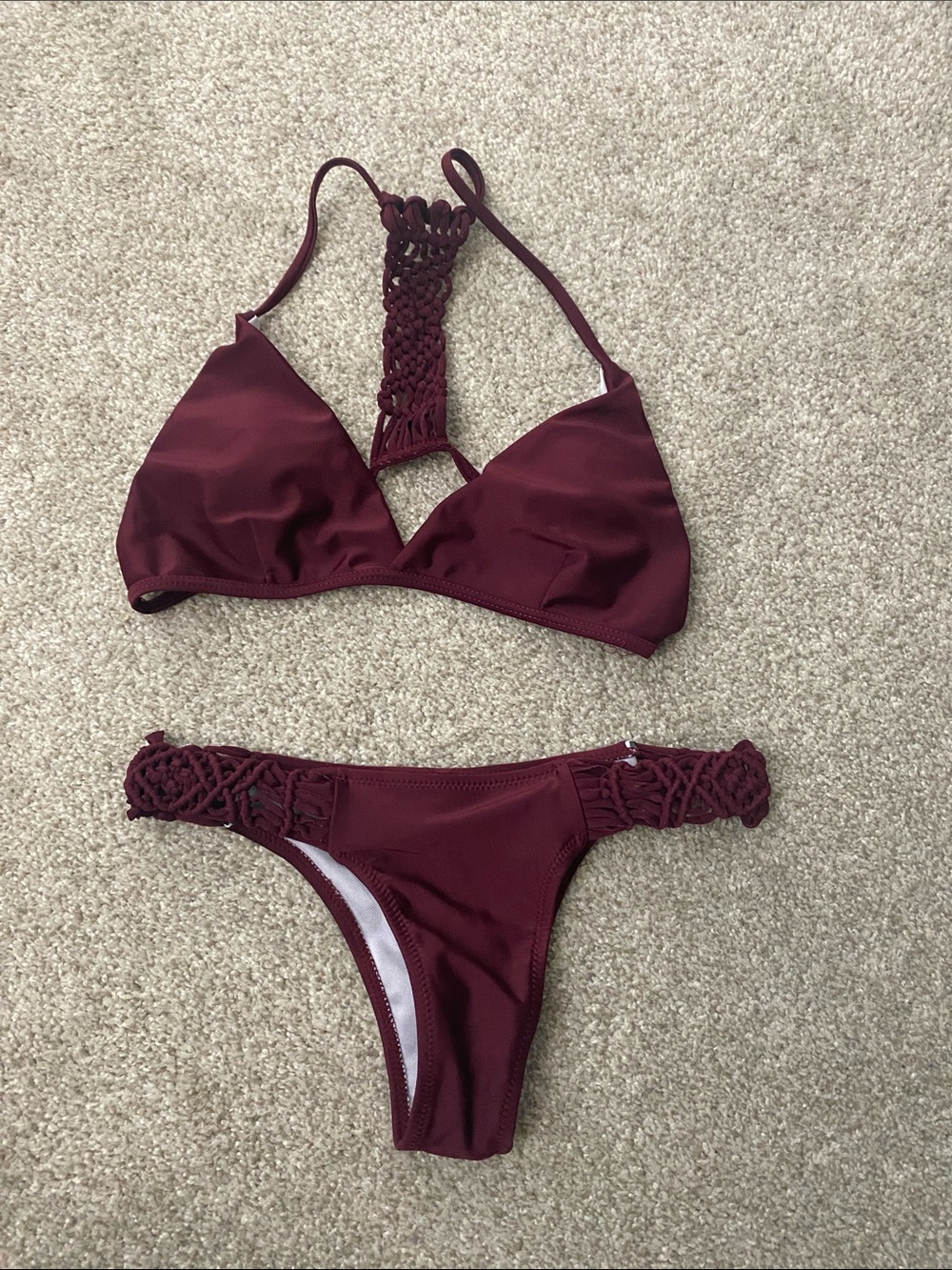 3/$20 Women's Burgundy Macramé Triangle Bikini Set